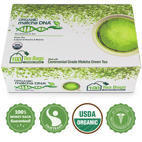 Matcha Teabags MatchaDNA Certified Organic Matcha Green Tea - 100 Teabags